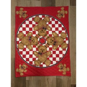 Vtg Reversible 1 Side Machine Quilted Lap Or Baby Blanket Christmas Bears 34X42